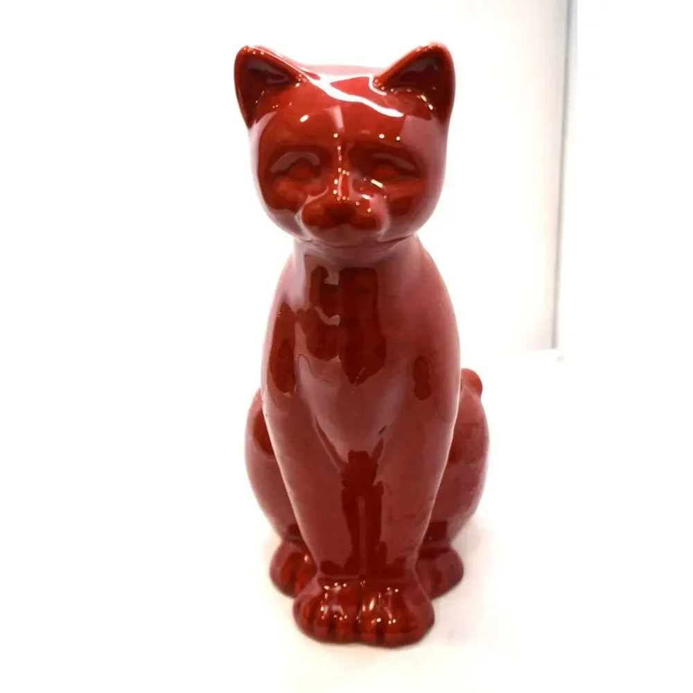 Mid Century Modern MCM Brick Red Ceramic Cats Mom‎ 10 inch and Kitten 8 Inch